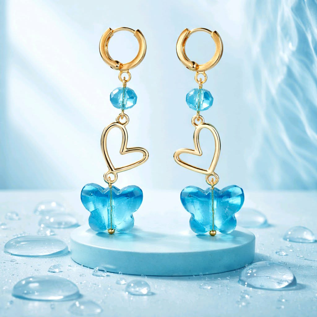 LJGE333 Blue Crystal Butterfly Earring Drops