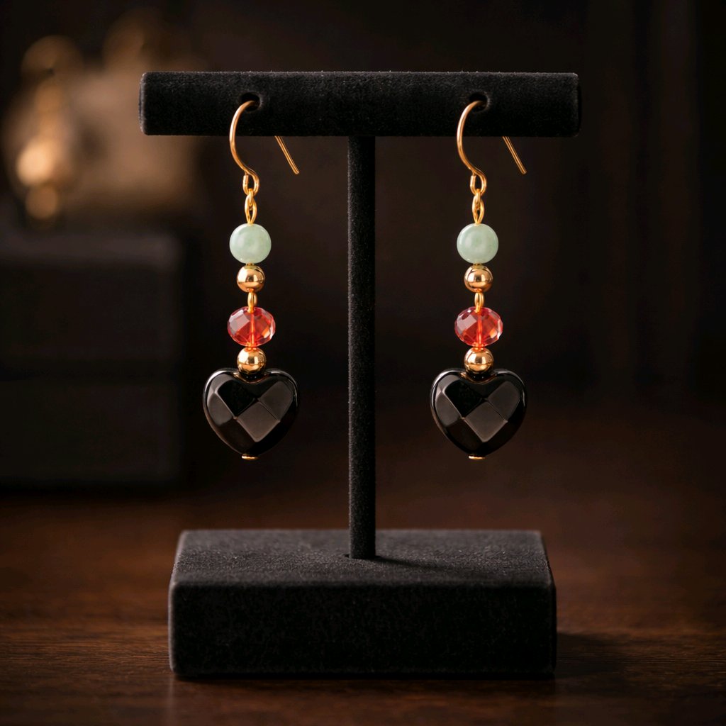 LJGE502 Black Crystal Heart Drop Earrings