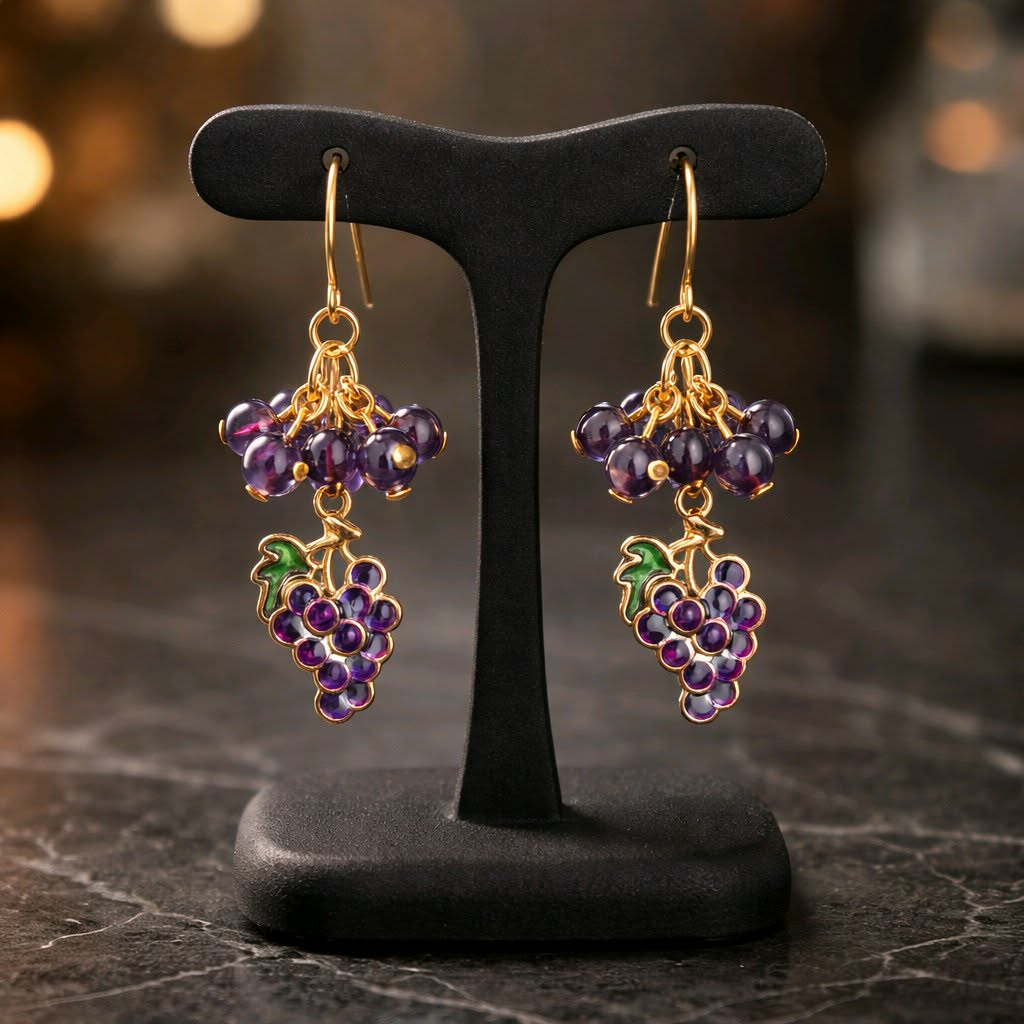 LJGS434 Amethyst Grape Drop Earrings