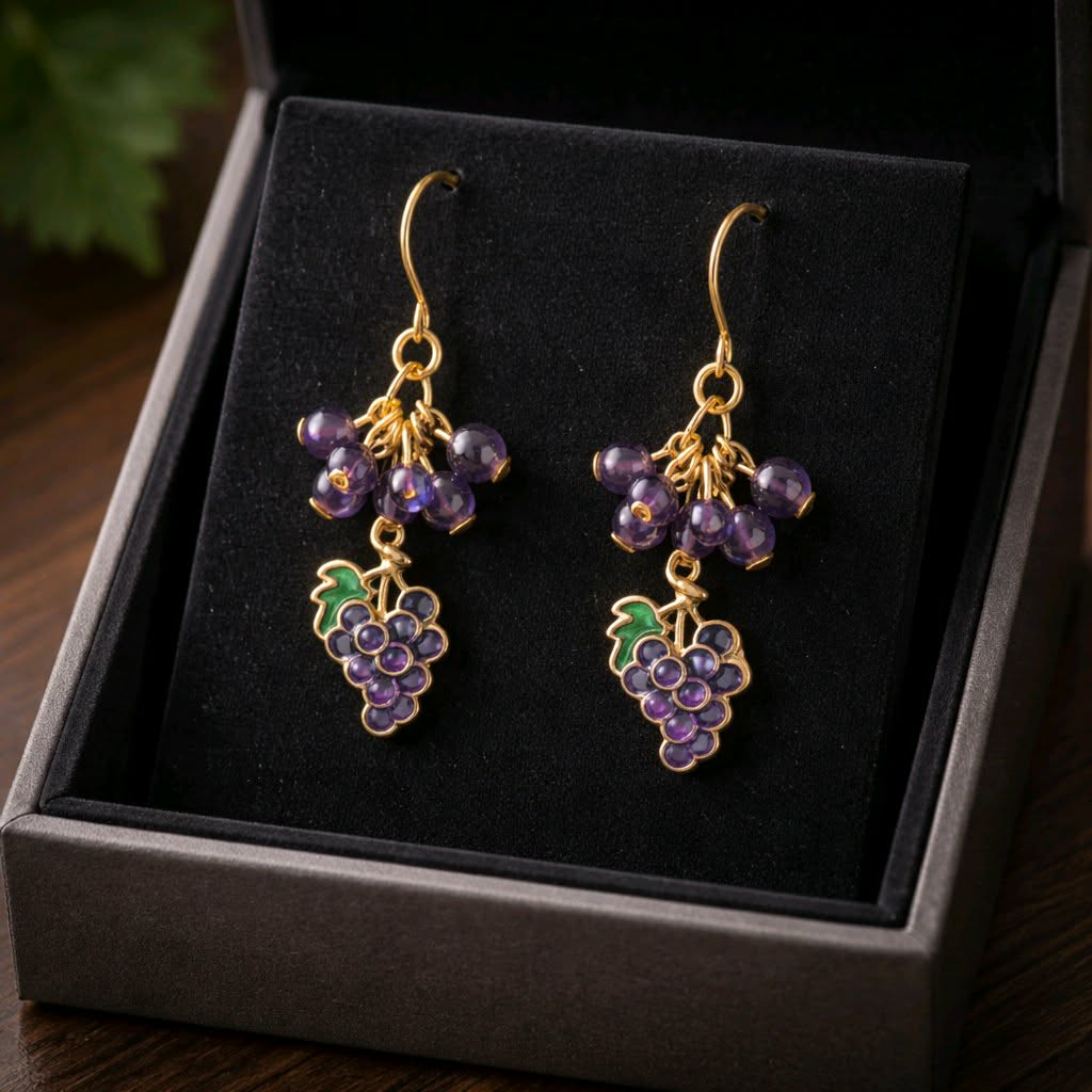 LJGS434 Amethyst Grape Drop Earrings - Image 2