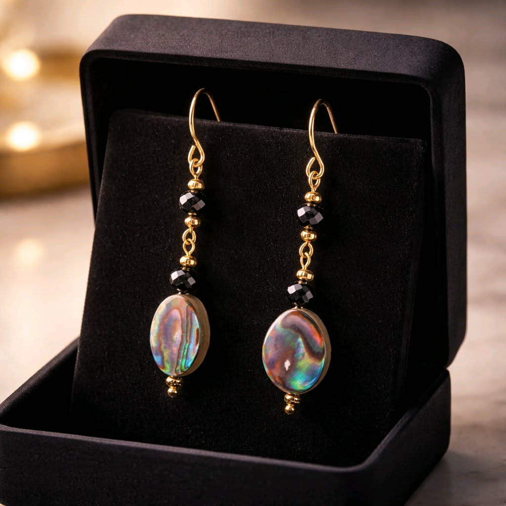 LJGE3056 Oval Paua Shell Drop Earrings - Image 2