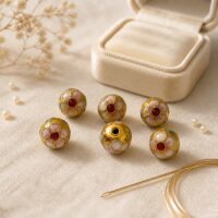 LJB6 8mm Round Gold Cloisonné Beads