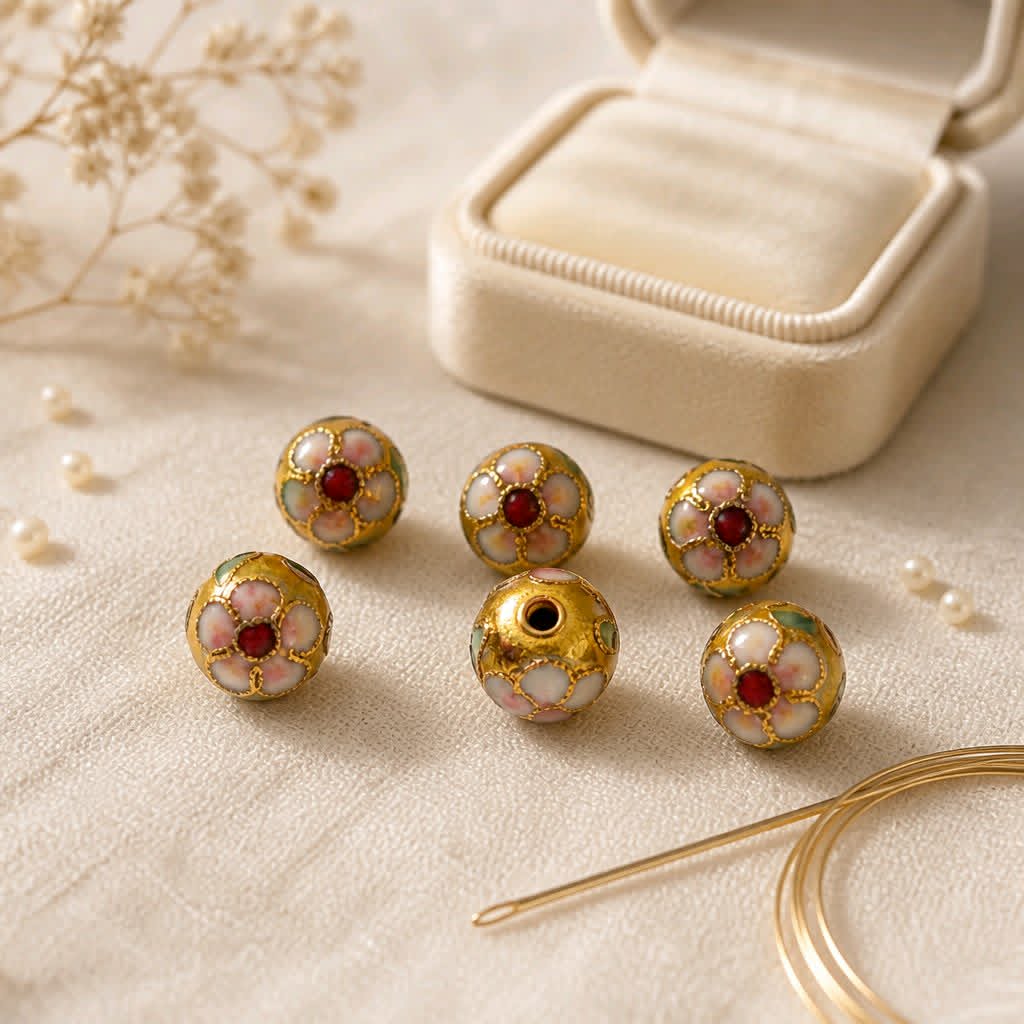 LJB6 8mm Round Gold Cloisonné Beads