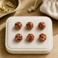 LJB9 Red Floral Cloisonné Bead