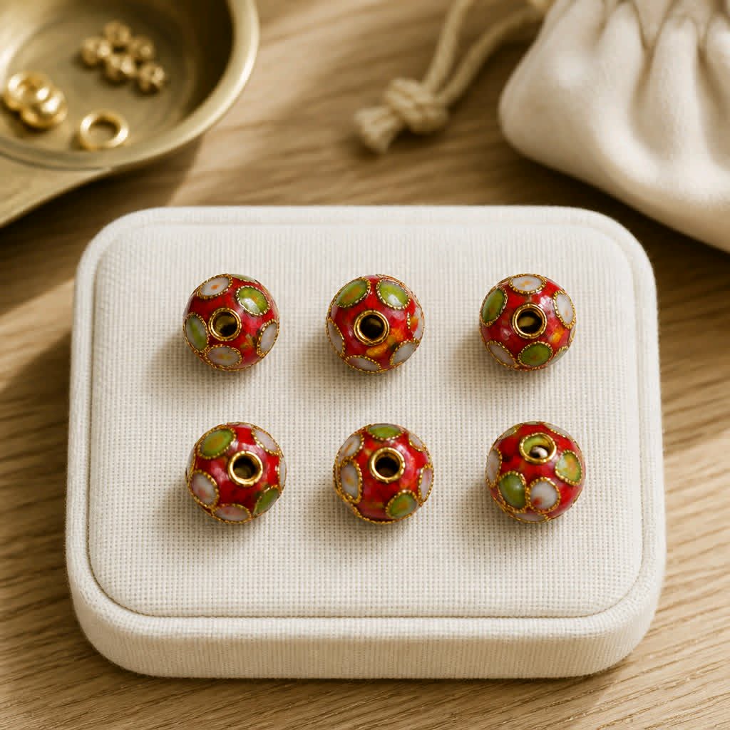 LJB9 Red Floral Cloisonné Bead