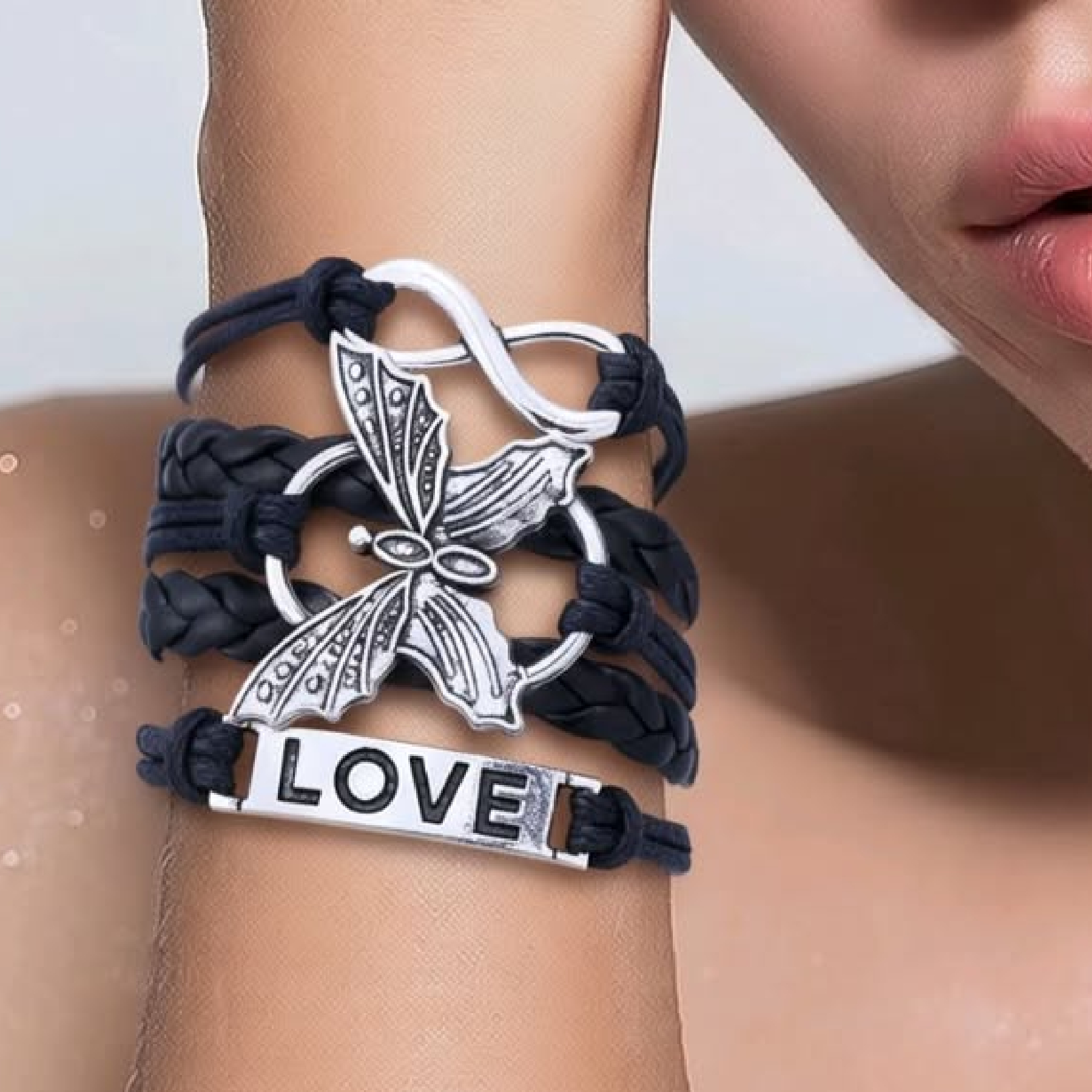 LJCB17 Black Butterfly LOVE Bracelet - Image 2