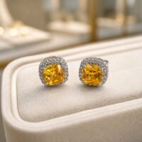 LJGPJ543 Yellow Square Crystal Studs