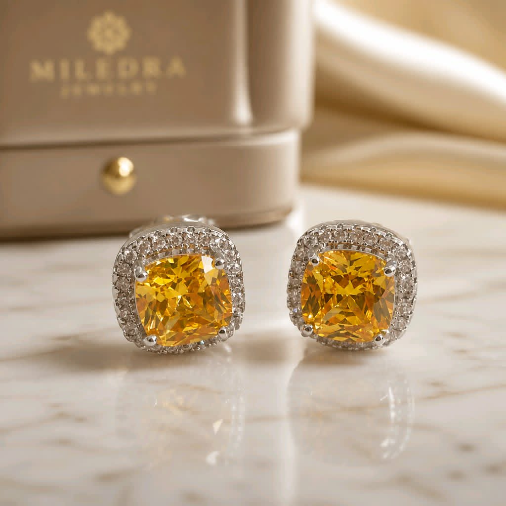 LJGPJ543 Yellow Square Crystal Studs - Image 2