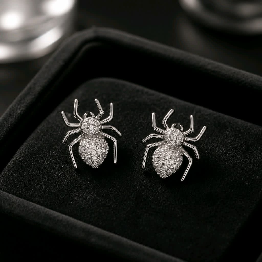 LJGPG301 Silver Crystal Spider Stud Earrings - Image 2