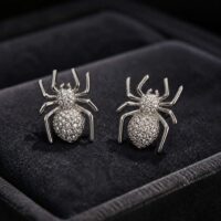 LJGPG301 Silver Crystal Spider Stud Earrings