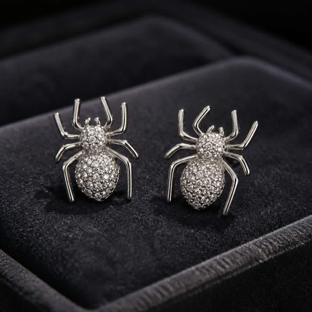LJGPG301 Silver Crystal Spider Stud Earrings