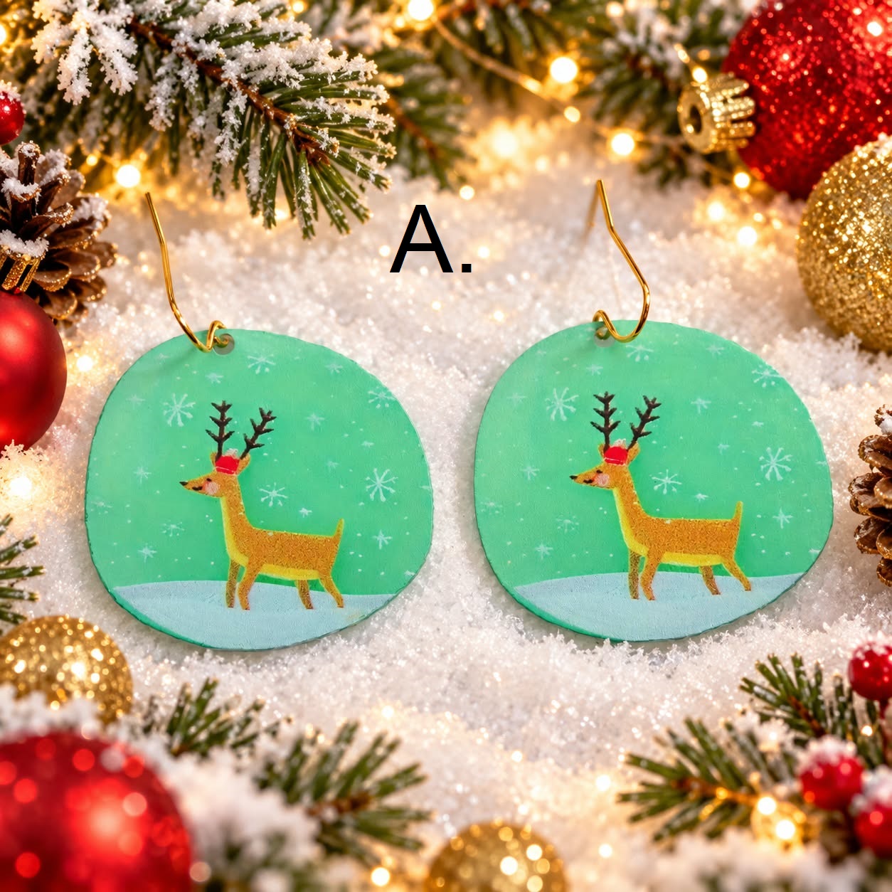 LJCG301 Round Drop Christmas Earrings