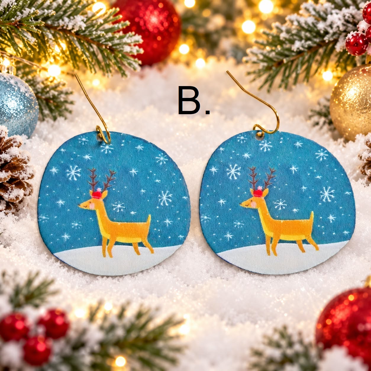 LJCG301 Round Drop Christmas Earrings - Image 3