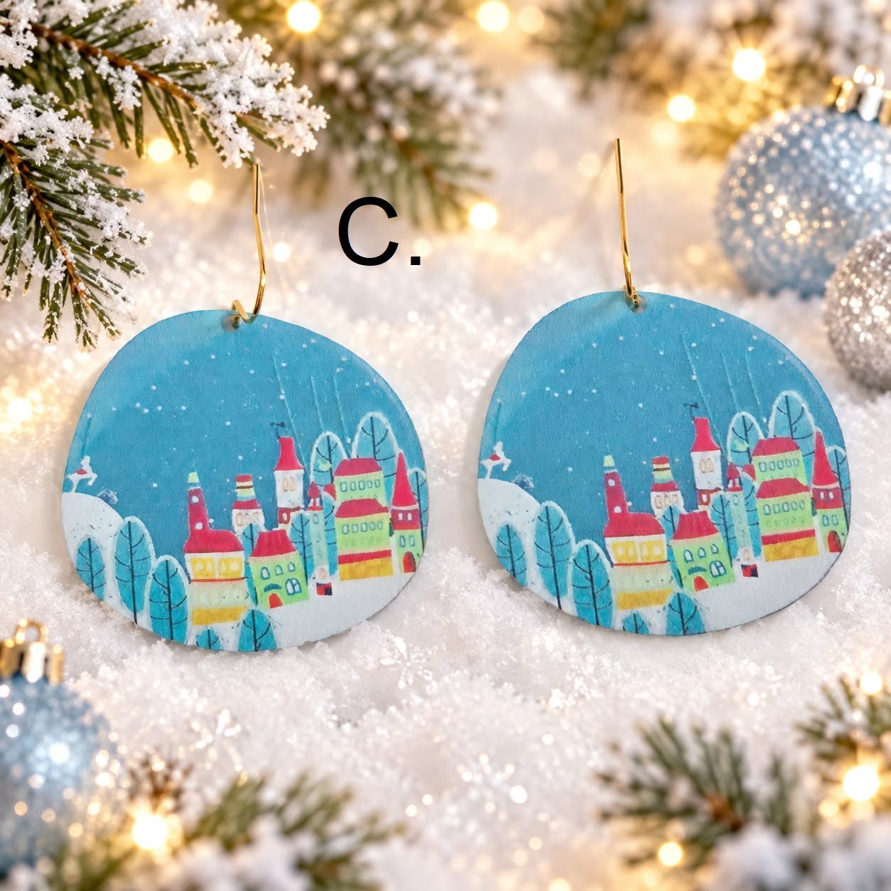 LJCG301 Round Drop Christmas Earrings - Image 2