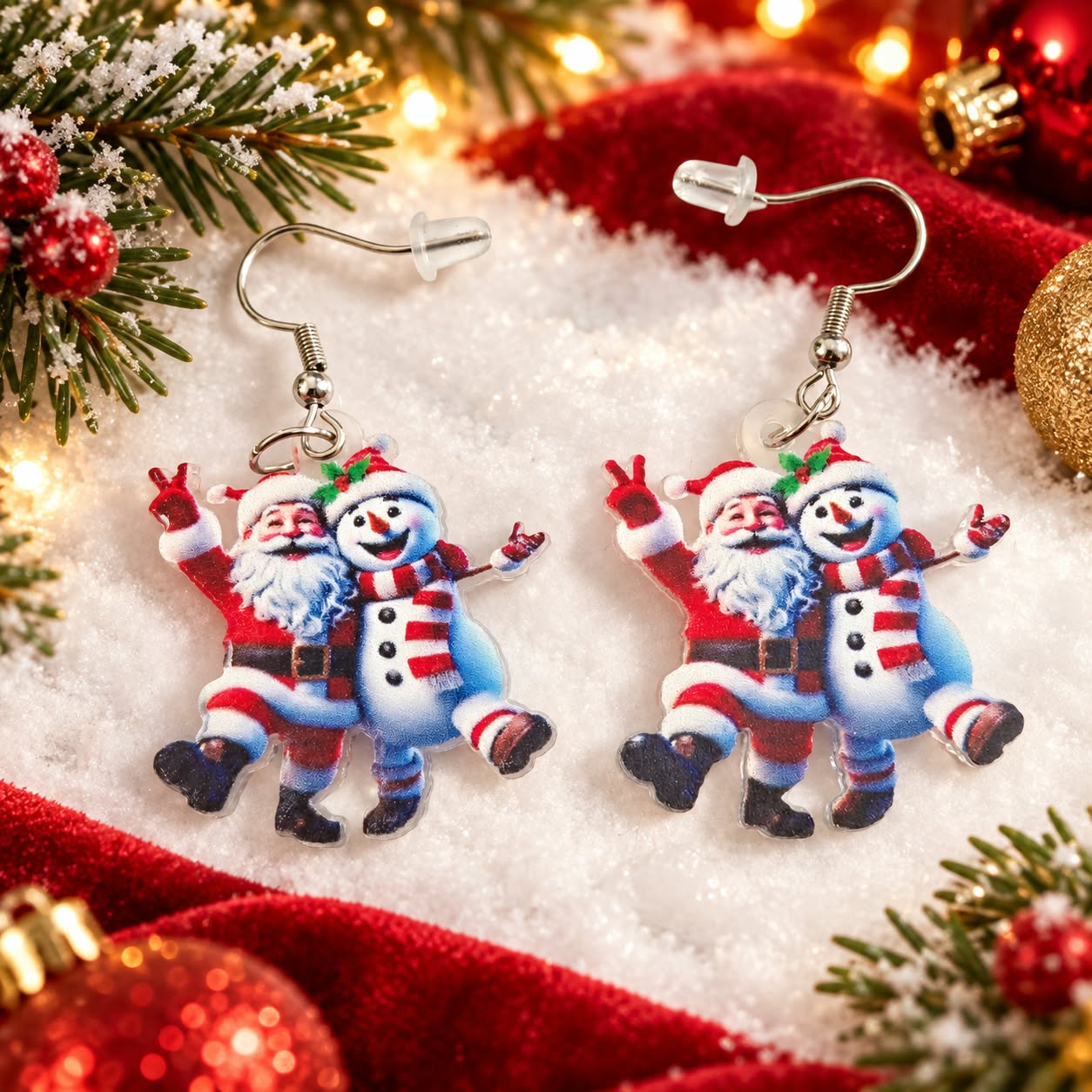 LJCG24566 Santa & Snowman Earrings