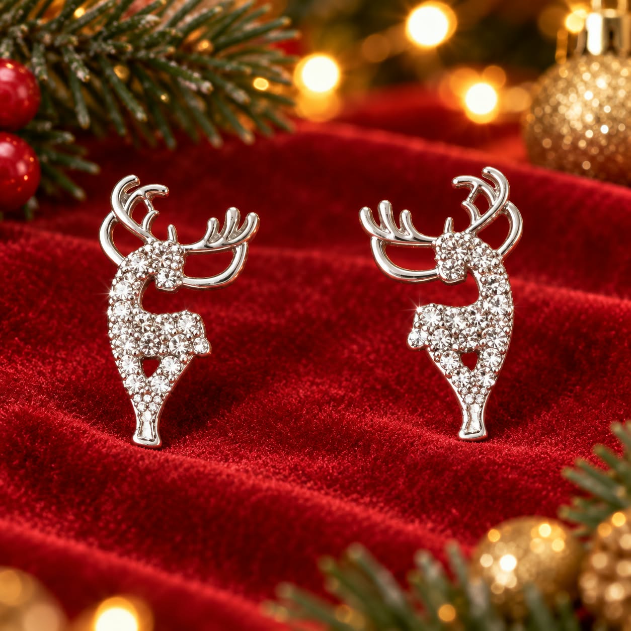 LJCG6753 Silver Reindeer Stud Earrings