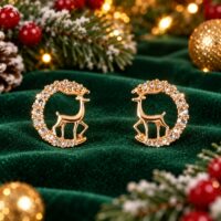 LJCG109 Gold Coloured Reindeer Stud Earrings