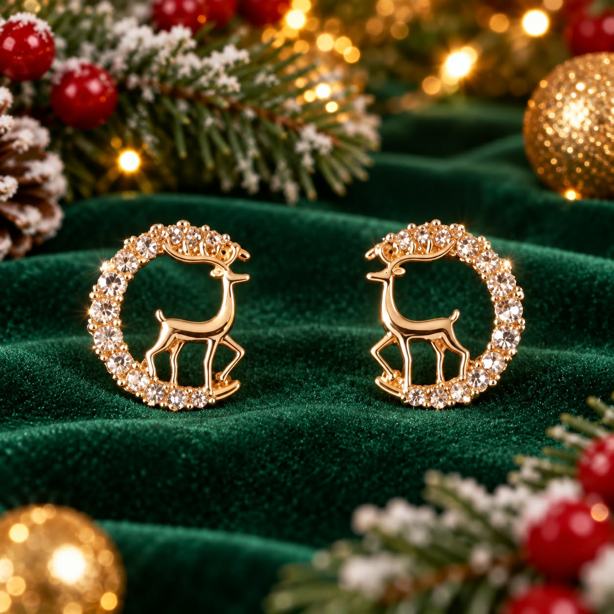 LJCG109 Gold Coloured Reindeer Stud Earrings