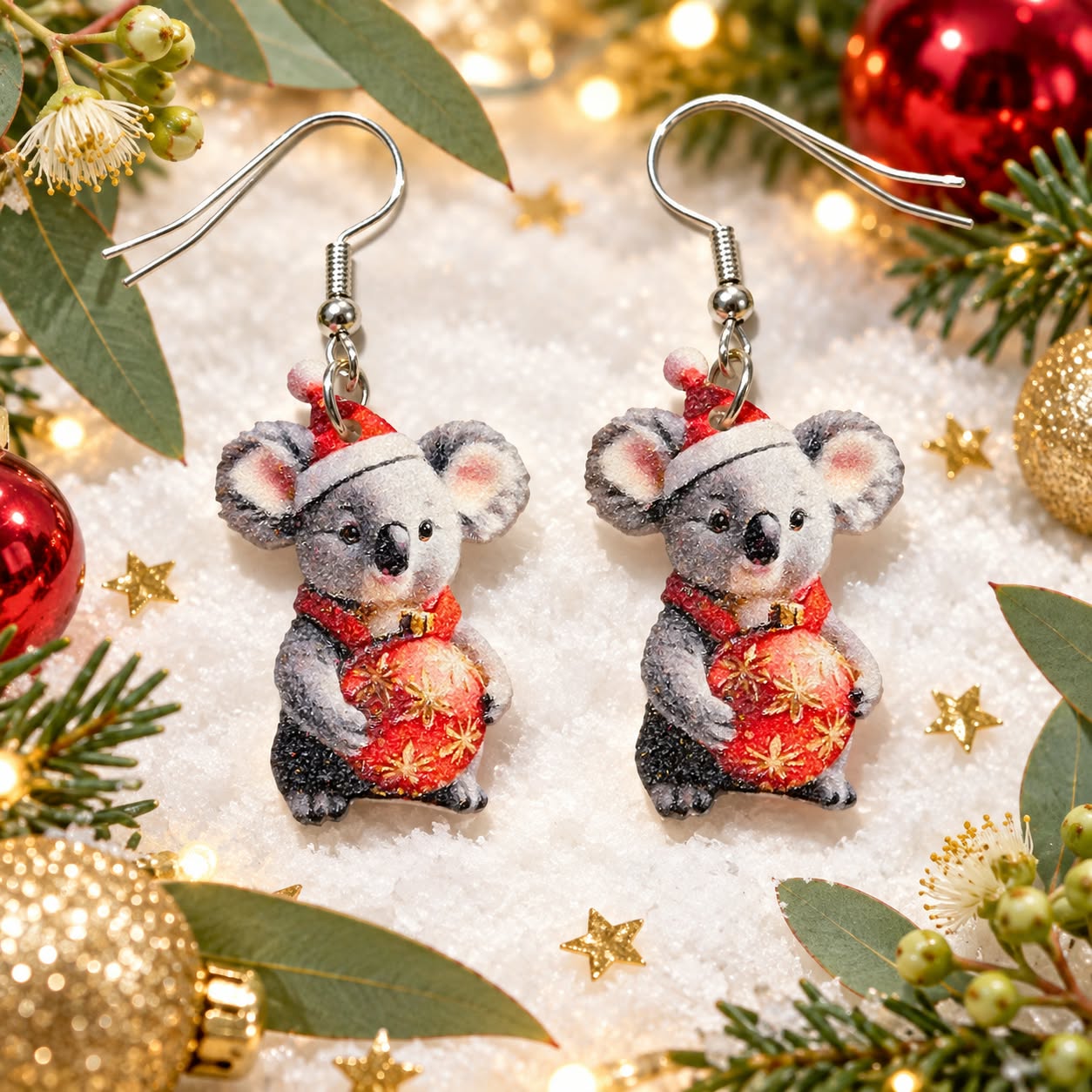 LJCG8765 Aussie Koala Christmas Earrings