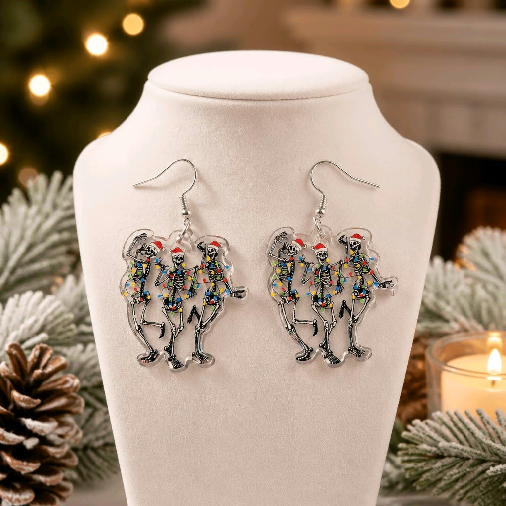 LJCG609 Dancing Christmas Skeleton Earrings